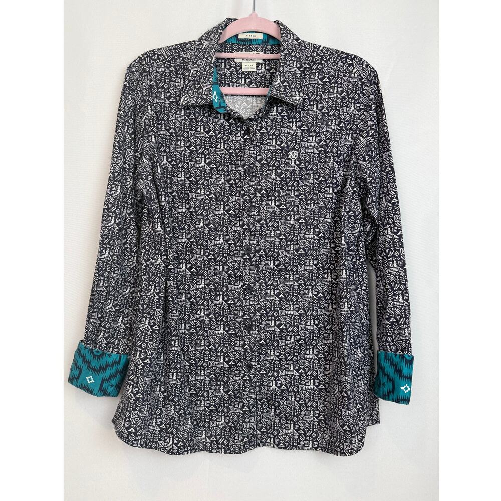 Ariat REAL Kirby Stretch Shirt XL Aztec Geometric Print Teal Western